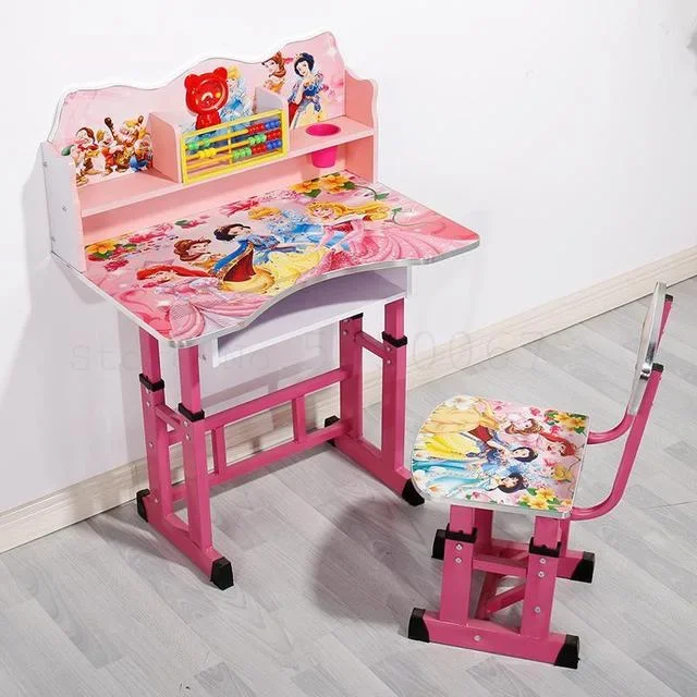 Ensemble de bureau et de chaise pour garçon/fille motif de dessin animé Table d'étudiant avec support d'étagère hauteur réglable meubles de chambre d'enfants durables