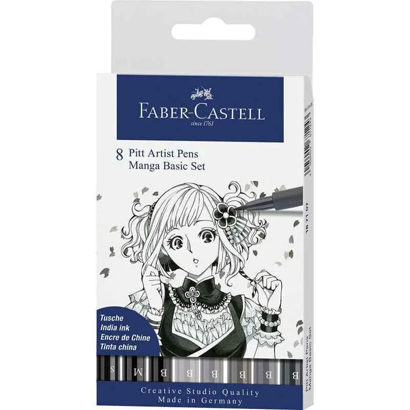 POCHETTE 8 FEUTRES PITT MANGA BASIC ENCRE DE CHINE FABER CASTELL